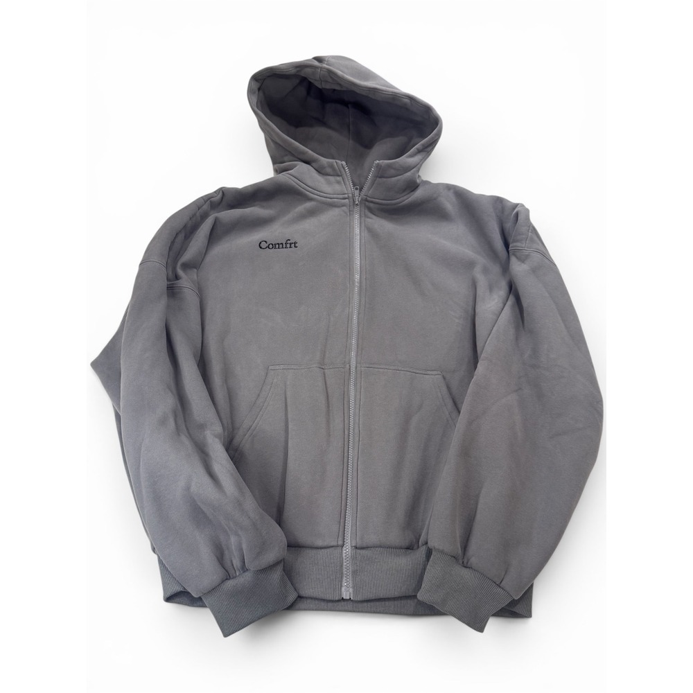 Comfrt Cloud Gray Zip-Up Hoodie Jacket - Unisex Size Medium Minimalist